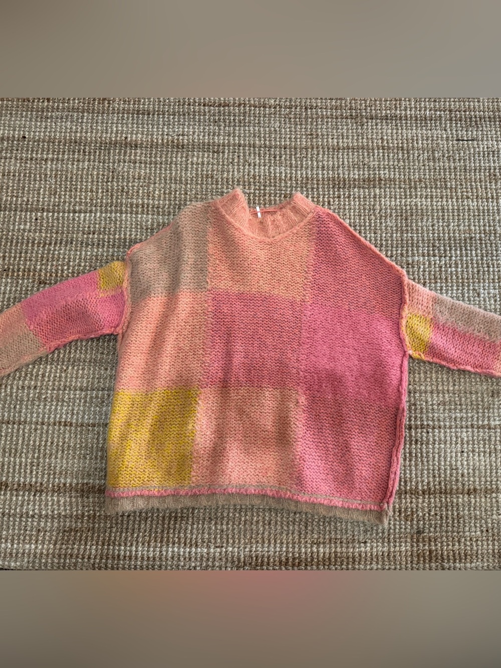 Free People Patchwork Scoop Neck Sweater in Pink, Peach & Yellow